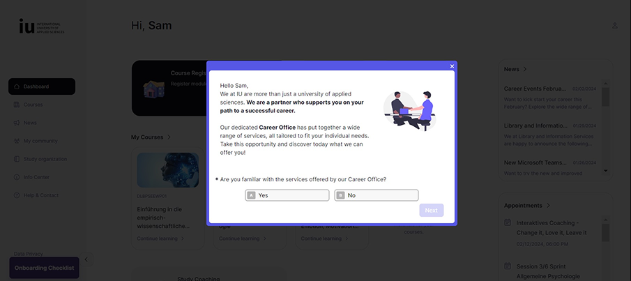 Survey inside the student portal